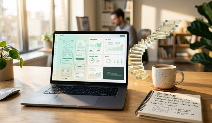 Close up of a modern, organized workspace