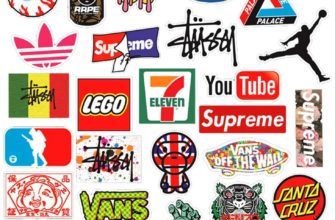 Наклейки с различными логотипами известных брендов