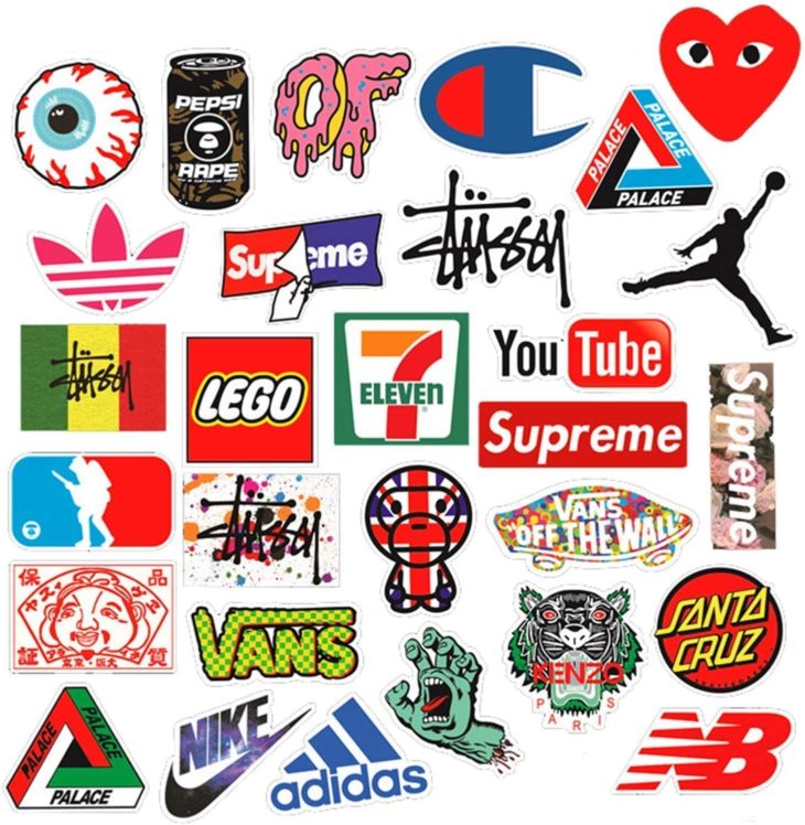 Наклейки с различными логотипами известных брендов