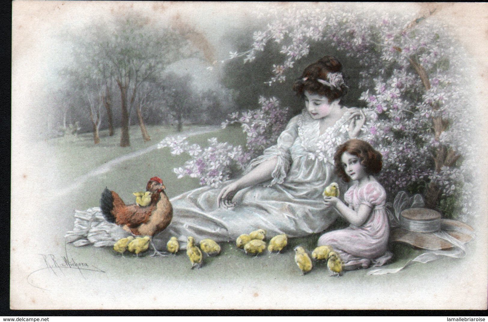 Пасхальная открытка дореволюционная с ангелами