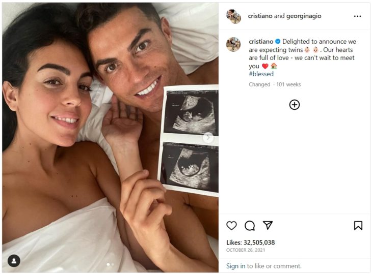 Роналду и его партнерша объявляют о рождении близнецов