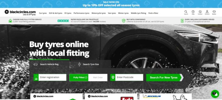 Online tyre shop interface with local fitting ad banner