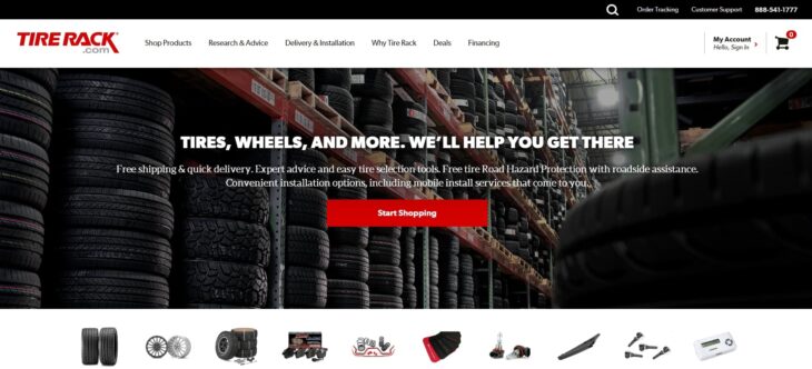 Стопка автомобильных шин в складском помещении Tire Rack покупка шин онлайн