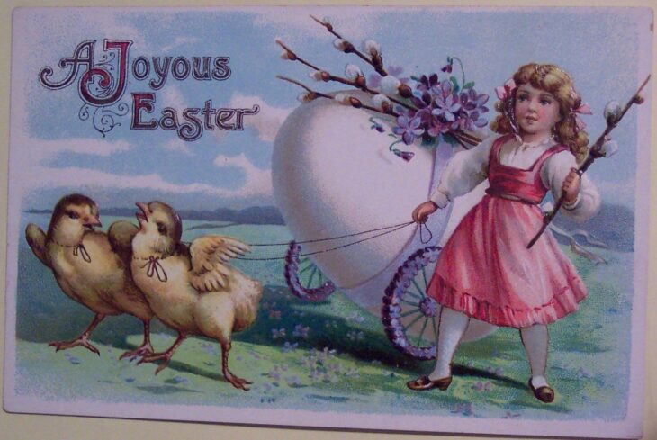 девочка с цыплятами пасхальная открытка