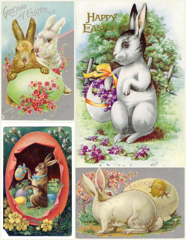 винтажные пасхальные открытки с зайцами