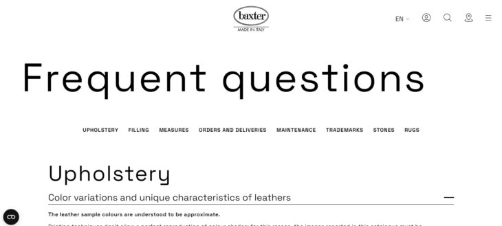 FAQ Upholstery Section Website