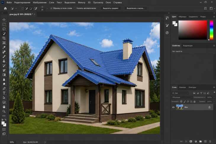 фотография с выделенной крышей