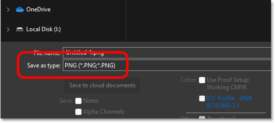 Установка типа файла в PNG
