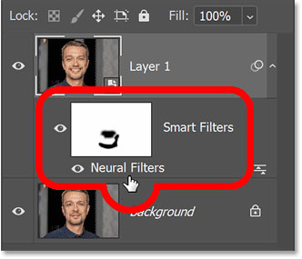Панель Слои показывает Smart Portrait, примененный в качестве смарт фильтра