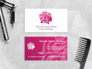 Бело розовый шаблон визитки парикмахера