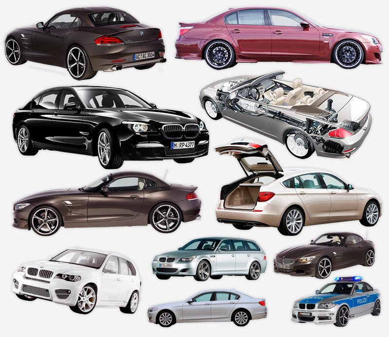 автомобили BMW, клип-арт на прозрачном фоне, 53 картинки