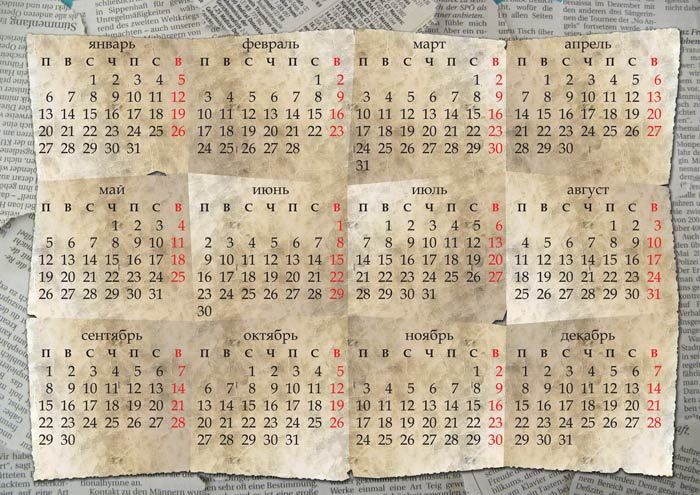 Календарь PSD на 2014, 2015, 2016 год на фоне старой бумаги и газетной стены