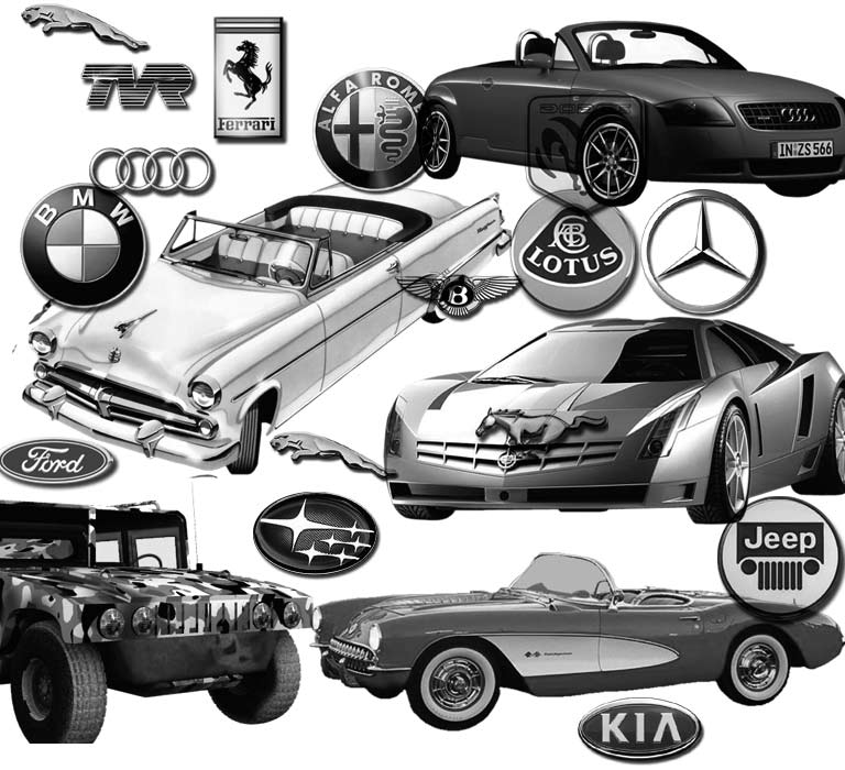 кисти: автомобили и автомобильные эмблемы