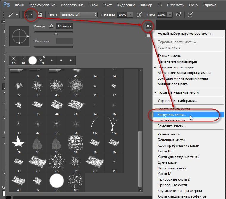 установка кистей в Фотошоп