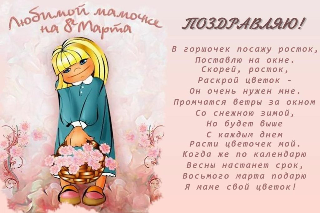 Красивая открытка с цветами и поздравлением для крестной мамы на 8 марта